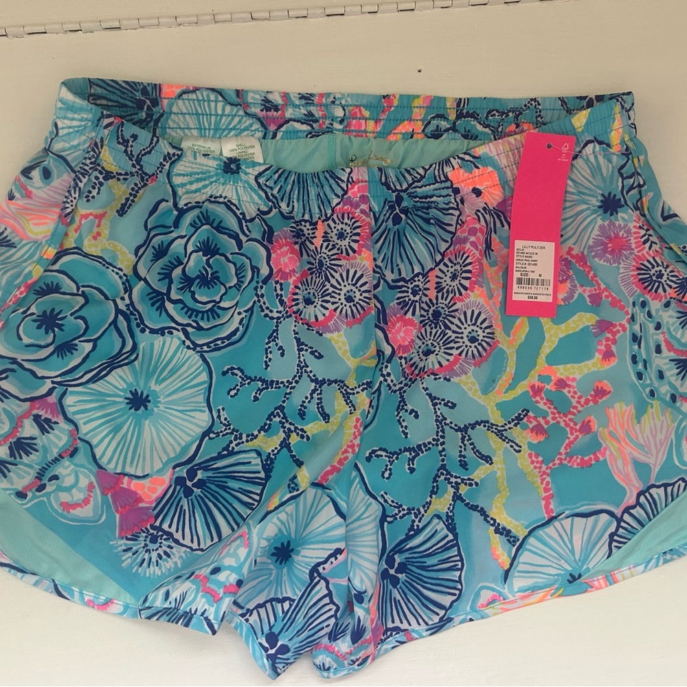 NWT Lilly Pulitzer Blue and Pink Floral Athletic Shorts